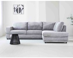 DeGeBe 3-zits hoekbank Gabi ribstof lichtgrijs rechts - Stof - Industrieel - 261 x 204 x 86 cm