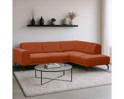 DeGeBe Hoekbank Maël bouclé stof in terracotta kleur - rechts - Stof - Scandinavisch & Basic - 275 x 81 x 210 cm