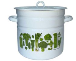 Degelijk Emaille Pan met Deksel 12L - Groenten Design