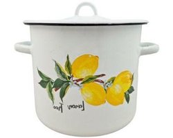 Degelijke Emaille Pan met Deksel 7L - Zonnige Citroenprint