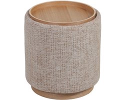 DÉJA Living Bijzettafel Marcia Taupe/Naturel – Rond – Met Opbergruimte – Chenille en Essenfineer – 40x40x44 cm