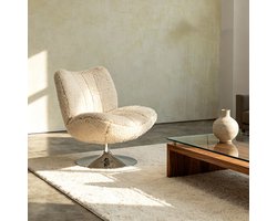 DÉJA Living Draaifauteuil Morten - Taupe Fluffy/Chrome - 70x78x82cm