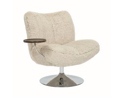 DÉJA Living Draaifauteuil Morten - Taupe Fluffy/Chrome - Incl. Tafeltje