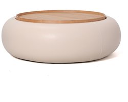 DÉJA Living Salontafel Draby - Beige/Naturel - PU Leer - Ø102x34cm