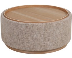 DÉJA Living Salontafel Marcia Taupe/Naturel – Rond – Met Opbergruimte – Chenille en Essenfineer – 83x83x40 cm