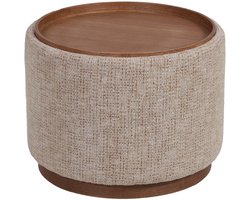 DÉJA Living Salontafel Marcia Taupe/Walnoot – Rond – Met Opbergruimte – Chenille en Essenfineer – 55x55x42 cm