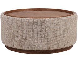 DÉJA Living Salontafel Marcia Taupe/Walnoot – Rond – Met Opbergruimte – Chenille en Essenfineer – 83x83x40 cm