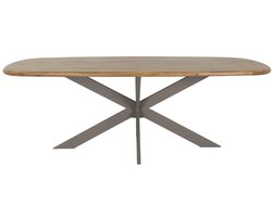 DÉJA Tuintafel Modena - Deens Ovaal, Naturel Acaciahout & Taupe Metaal - 220x110x77cm, Design Tafel voor 4-6 Personen, Weerbestendig & Duurzaam