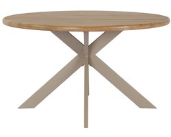 DÉJA Tuintafel Modena - Rond Ø135cm, 75cm Hoog, Naturel Acaciahout & Taupe Metaal - Duurzaam Design voor 2-4 Personen, Weerbestendig voor Buiten