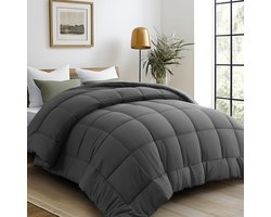 Dekbed, 200 x 200 cm, 4 seizoenen, microvezel, dekbed, zacht en comfortabel dekbed voor het hele jaar, deal voor mensen met een allergie, donkergrijs