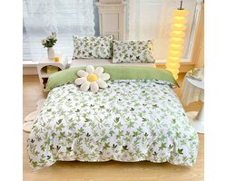 Dekbed 220x240 - 4 Seizoenen - Wit met Groen Bloemenpatroon - Inclusief 2 Kussenslopen