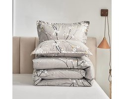 Dekbed 220x240cm vierseizoenendekbed 4 seizoenen, grijs wit bladeren bloemenpatroon dekbed voor mensen met allergieën deken slaapdeken 220x240 met 2 kussenslopen 80x80cm