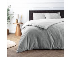 Dekbed-Discounter - Fresh and Co Dekbedovertrek 200 x 200/220 cm - Teddy - Dubbele instopstrook - Wassen op 30 graden - Inclusief 2 kussenslopen - Lichtgrijs