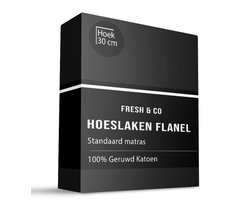 Dekbed-Discounter - Fresh and Co Hoeslaken 200 x 210/220 cm - Verkoelend Katoen Flanel - Geschikt voor matrassen tot 25 cm hoog - Wasbaar op 30 graden - Strijkvrij - Zwart