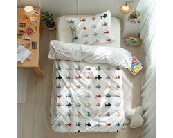 Dekbed-Discounter - Fresh and Co Kids Dekbedovertrek 140 x 200 cm - Verkoelend Katoen - Korte instopstrook - Wassen op 40 graden - Inclusief 1 kussensloop - Vissen