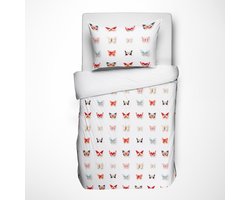 Dekbed-Discounter - Fresh and Co Kids Dekbedovertrek 140 x 200 cm - Verkoelend Katoen - Korte instopstrook - Wassen op 40 graden - Inclusief 1 kussensloop - Vlinder