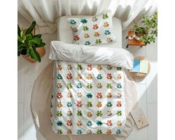 Dekbed-Discounter - Fresh and Co Kids Dekbedovertrek 140 x 200 cm - Verkoelend Katoen - Korte instopstrook - Wassen op 40 graden - Inclusief 1 kussensloop - Kikker