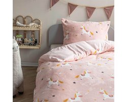 Dekbed-Discounter - Fresh and Co Kids Dekbedovertrek 140 x 200 cm - Verkoelend Polykatoen - Korte instopstrook - Wassen op 40 graden - Inclusief 1 kussensloop - Unicorn