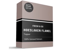 Dekbed-Discounter - Fresh and Co Topper Hoeslaken 180 x 200 cm - Katoen Flanel - Geschikt voor toppers tot 15 cm hoog - Wasbaar op 30 graden - Strijkvrij - Taupe