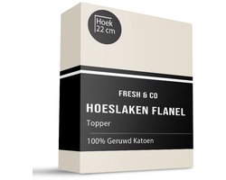 Dekbed-Discounter - Fresh and Co Topper Hoeslaken 180 x 200 cm - Verkoelend Katoen Flanel - Geschikt voor toppers tot 15 cm hoog - Wasbaar op 30 graden - Strijkvrij - Creme