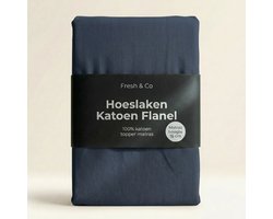 Dekbed-Discounter - Fresh and Co Topper Hoeslaken 180 x 200 cm - Verkoelend Katoen Flanel - Geschikt voor toppers tot 15 cm hoog - Wasbaar op 30 graden - Strijkvrij - Navy