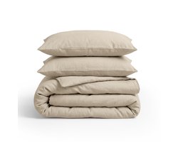 Dekbed-Discounter - Primaviera Deluxe Dekbedovertrek 200 x 200/220 cm - Linnen - Dubbele instopstrook - wassen op 30 graden - Inclusief 2 kussenslopen - Zand