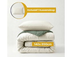 Dekbed-Discounter - Sleeptime Wasbaar dekbed 140 x 200 cm - Inclusief 1 kussensloop - Wasbaar op 40 graden - Anti-allergisch - Creme, Groen