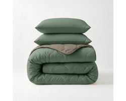 Dekbed-Discounter - Sleeptime Wasbaar dekbed 140 x 200 cm - Inclusief 1 kussensloop - Wasbaar op 40 graden - Anti-allergisch - Groen, Kaki