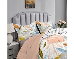 Dekbed met bladeren - Licht dekbed - Slaapkamer decoratie - Omkeerbaar design - 140 x 200 cm - Zwart bruin