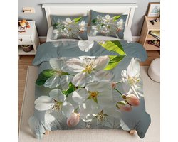 Dekbed met Bloemmotief (Perzikbloesem), Zacht Microvezel 4-Seizoenen Dekbed en 2 Kussenslopen