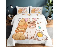 Dekbed met Franse Bulldog - Dekbed set - Slaapkamer Decoratie - Omkeerbaar 3D-print - 220 x 240 cm - Wit