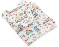 Dekbed met kussen Teddy - set van 2 stuks - turquoise trein