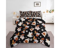 Dekbed Quilt Set - Kinderbeddengoed - Halloween Decoratie - Uniek Ontwerp - 135 x 200 cm - Zwart Oranje Wit