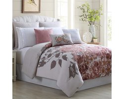 Dekbed Set - Beddengoed Set - Slaapkamer Decoratie - 8 Delige Set - California King - Off-Wit/Rose