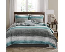 Dekbed Set - Beddengoed Set - Slaapkamer Decoratie - Aquarel Streep Design - California King - Aqua