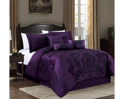 Dekbed Set - Beddengoed Set - Slaapkamer Decoratie - Jacquard Bloemenpatroon - Queen Size - Paars