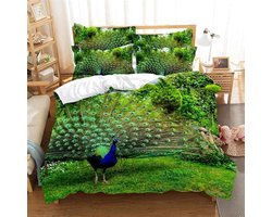 Dekbed Set - Beddengoed Set - Slaapkamer Decoratie - Ritssluiting Ontwerp - 200x200 cm - Pauw Print