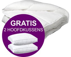 Dekbed (Winter & Herfst) + 2 Hoofdkussens - Tweepersoons - 200x200 cm - Wit - Set