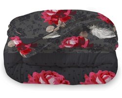 Dekbed Zonder Overtrek 200x200 cm + 2 Kussenslopen - Roses Black - Easy Dekbed - Warmteklasse 2
