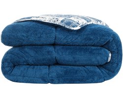 Dekbed zonder overtrek, 4 Seizoenen Dekbed, Teddy, Wasbaar Dekbed, Inclusief Kussensloop, Delfts Blauw, ca. 160x200 cm, Eenpersoons, Bedrukt dekbed, Teddy Dekbedovertrek, 2 in 1 Dekbed, Hoesloos Dekbed, Ultra Soft Dekbed, Hypoallergeen, De Linde Home