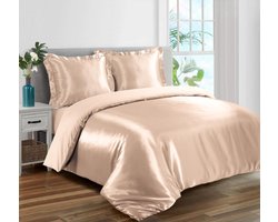 Dekbeddenwereld Glanzend Satijnen Dekbedovertrek Set - Luxe Anti-Kreukel Beddengoed voor Huid- & Haarverzorging, Hypoallergeen Comfort - Taupe - 200 cm x 220 cm