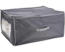 Dekbed/kussen opberghoes grijs met venster 60 x 45 x 30 cm - Opberghoezen - Beschermhoezen - Dekentassen - Kussentassen