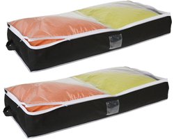 Dekbed/kussen opberghoes met venster - 2x stuks - zwart - 100 x 45 x 16 cm - Opberghoezen - Beschermhoezen - Dekentassen - Kussentassen