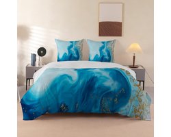 Dekbedovertrek 135x200 - Beddengoed Set - Slaapkamer Decoratie - Abstract Marmer Patroon - 1 Persoon - Blauw