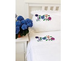Dekbedovertrek (140 x 200 cm) voor volwassenen met kleurrijk geborduurde bloemen - Tweepersoonsbedmaat/Duvet cover (140 x 200 cm) for adults with colorful embroidered flowers- Single Bed Size