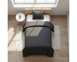 Dekbedovertrek 140 x 200 - Katoen - Satijn gestreept - Hotel - Antraciet