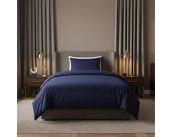 Dekbedovertrek 140 x 200 - Katoen - Satijn gestreept - Hotel - Blauw