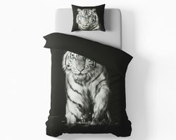 Dekbedovertrek 140 x 200 - Katoen - Tijger - Zwart