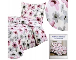 Dekbedovertrek 140x200 Katoen Satijn Roze/Grijze Bloemprint