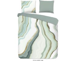 Dekbedovertrek 140x220 cm - Marmer Effect met Gouden Accenten - Groen - 1 Persoons - 100% Katoen - Oeko-Tex Gecertificeerd